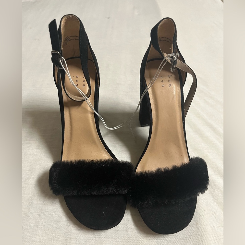 a new day fuzzy strap chunky heels